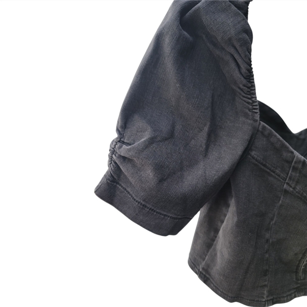 NWT BDG Black Puff Sleeve Women's Denim Crop Top - Size Medium - Picture 4 of 10